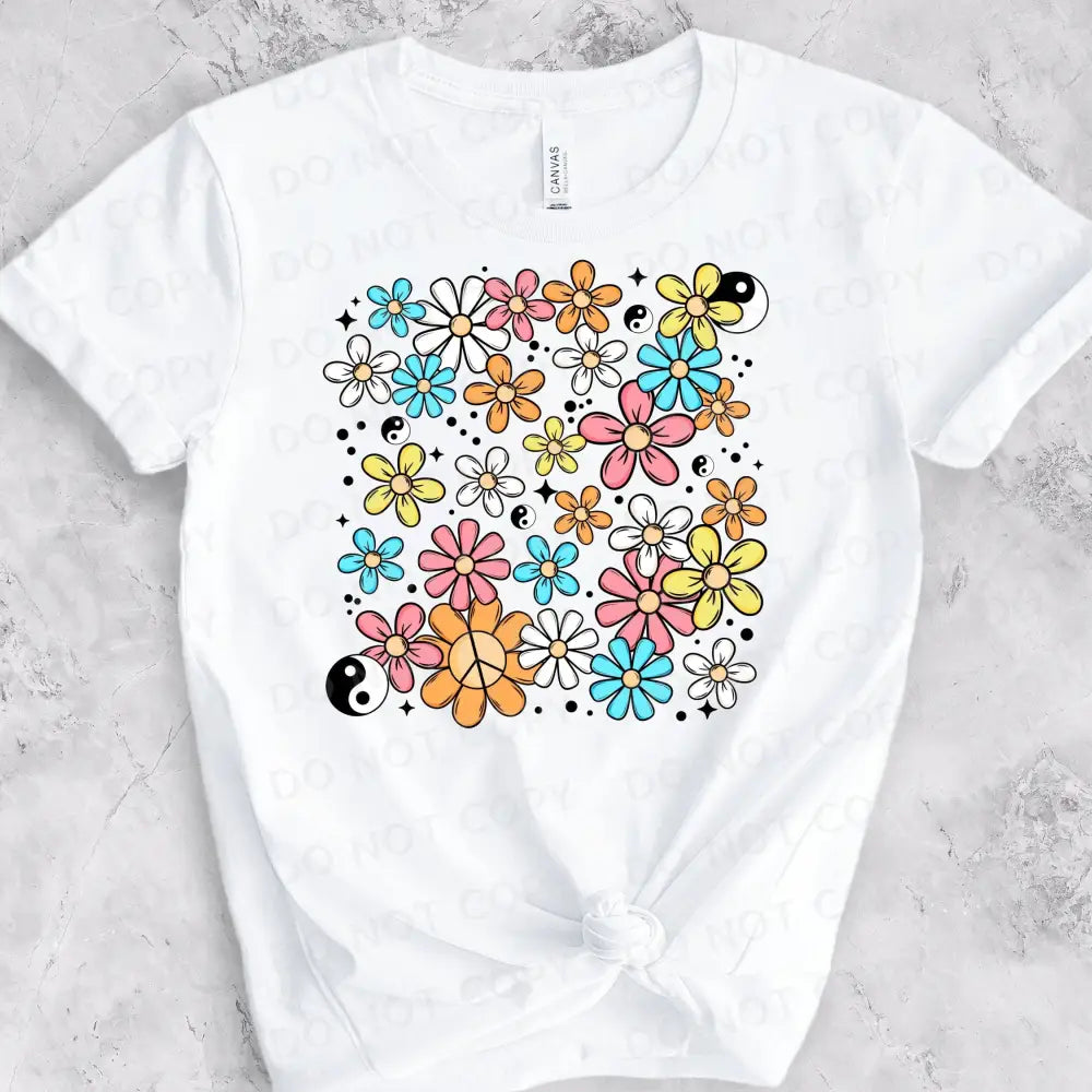 Bright Flowers Yin Yang Dtf Transfers Ready To Press Clear Film Print Heat Transfer Direct Shirt