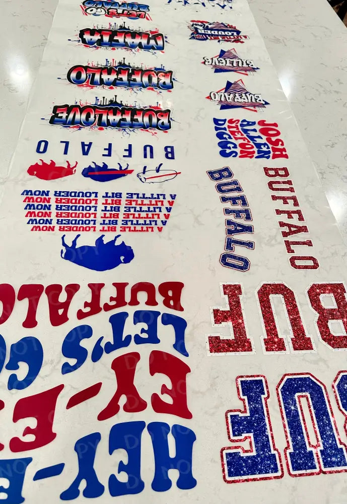 Buffalo Glitter Sequins Red Blue Dtf Transfers Ready To Press Heat Transfer Direct Film Print