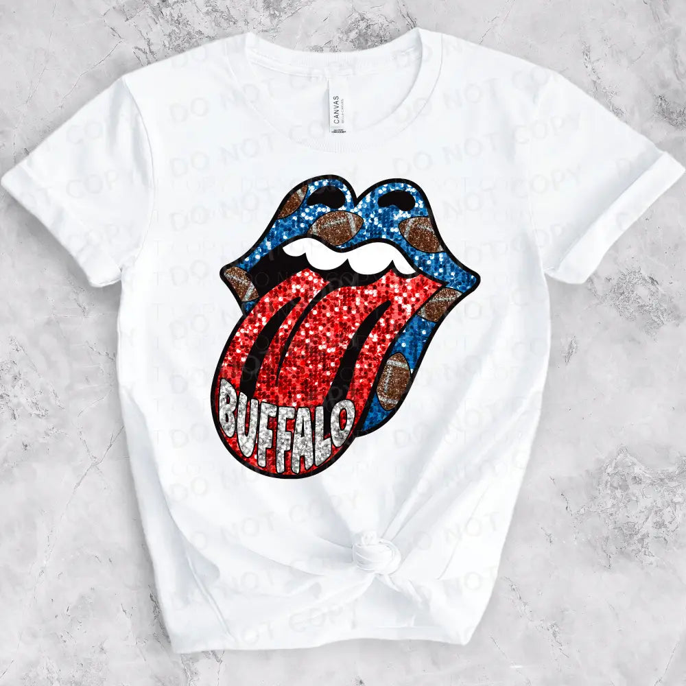 Buffalo Football Tongue Faux Sequins Dtf Transfer