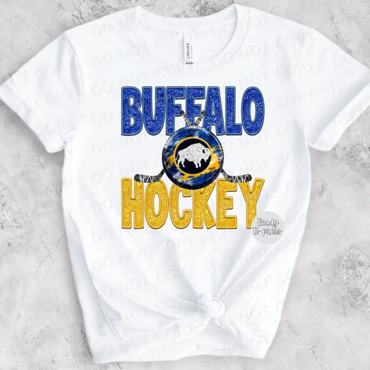 Buffalo Hockey Faux Embroidery Sequins Dtf Transfers Ready To Press Heat Transfer Direct Film Print