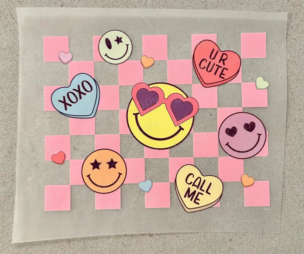 Conversation Hearts Smiley Check Dtf Transfers Ready To Press Heat Transfer Direct Film Print