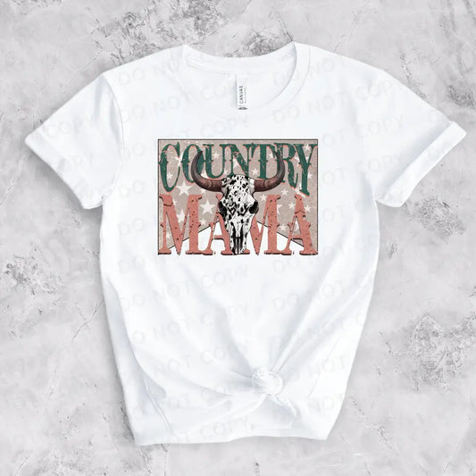 Country Mama Cow Steer Antlers Ready To Press Clear Film Heat Transfer Direct Print Shirt Design