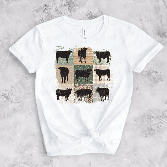 Cows Boho Country Grid Dtf Transfers Ready To Press Heat Transfer Direct Film Print Shirt Design
