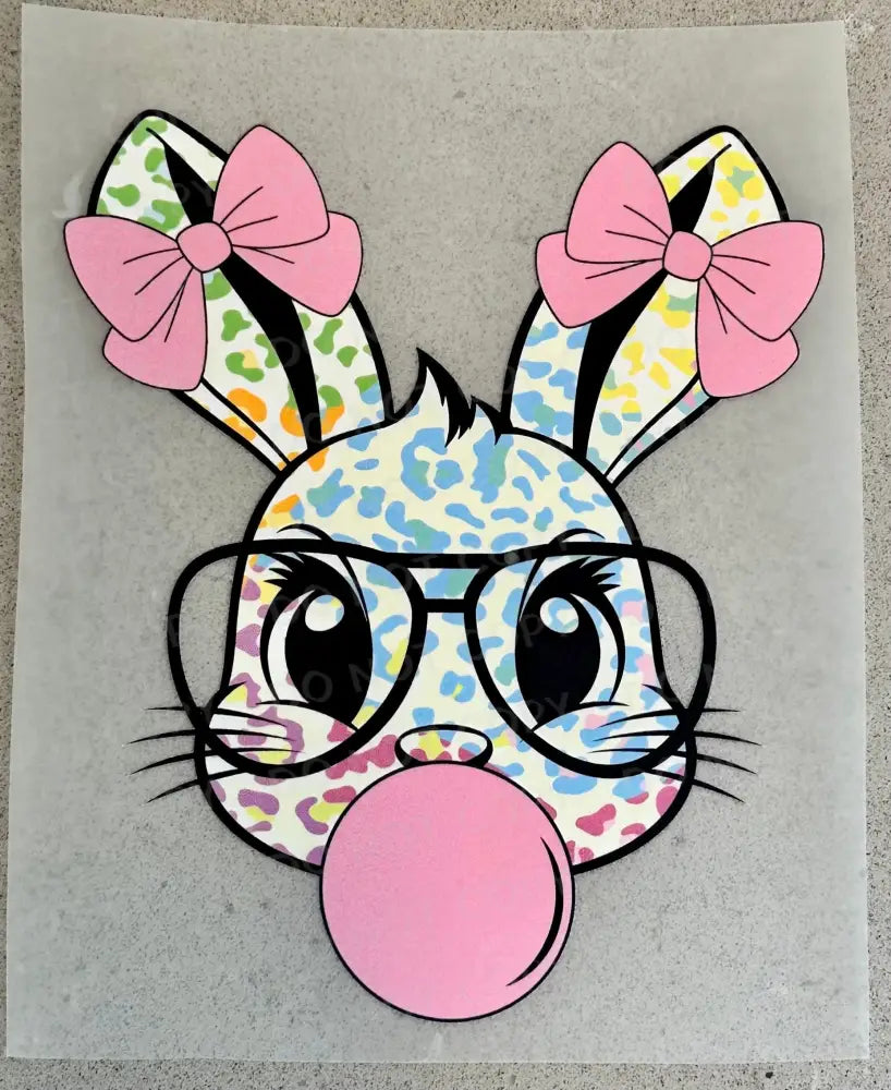 Cute Easter Bunny Glasses Bubble Gum Bows Dtf Transfers Clear Film Full Color Ready To Press Heat