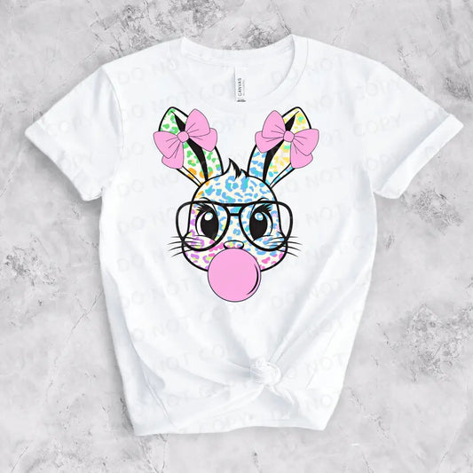 Cute Easter Bunny Glasses Bubble Gum Bows Dtf Transfers Clear Film Full Color Ready To Press Heat