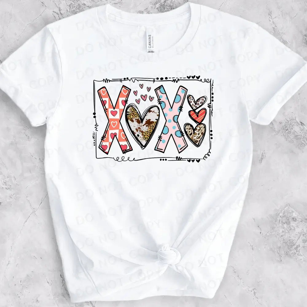 Cute Xoxo Heart Valentine’s Day Dtf Transfers Clear Film Full Color Ready To Press Heat Transfer