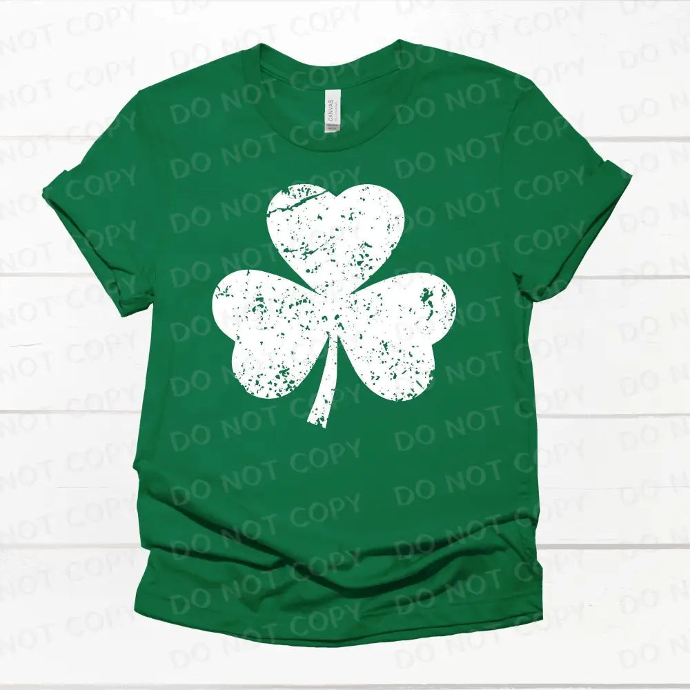 Distressed White Shamrock Clover St Patrick’s Day Dtf Transfers Clear Film Ready To Press Heat