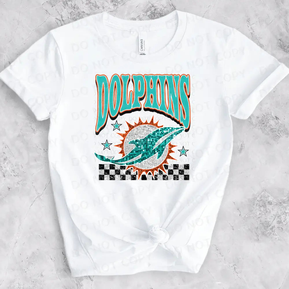 Dolphins Bling Faux Sequins Dtf Transfer