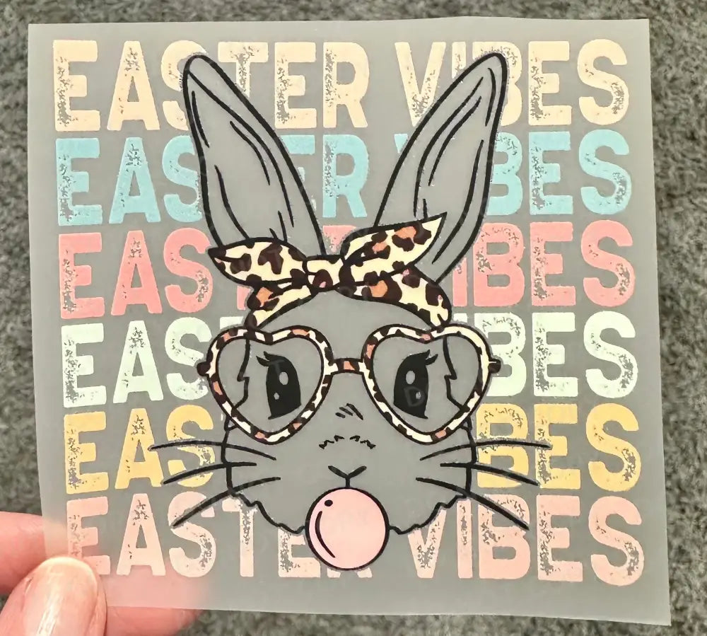 Easter Vibes Bunny Glasses Bubble Gum Leopard Bow Dtf Transfers Clear Film Full Color Ready To