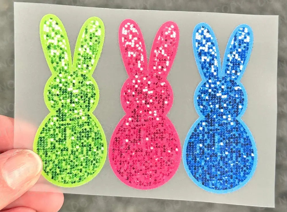 Faux Sequins Glitter Sparkle Bunny Easter Dtf Transfers Clear Film Full Color Ready To Press Heat