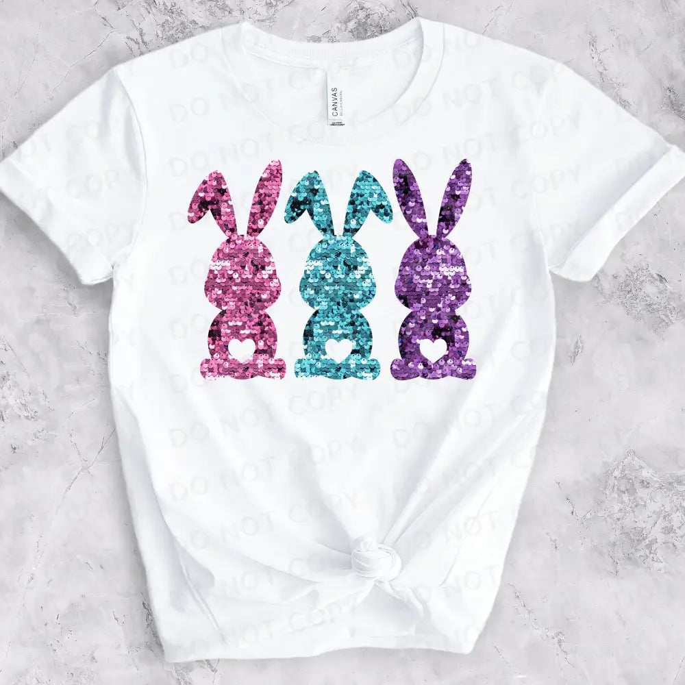 Faux Sequins Glitter Sparkle Easter Bunny Dtf Transfers Clear Film Full Color Ready To Press Heat