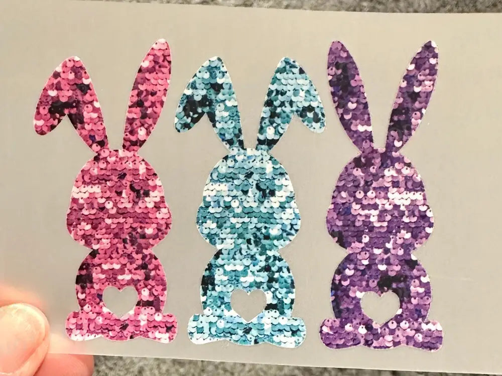 Faux Sequins Glitter Sparkle Easter Bunny Dtf Transfers Clear Film Full Color Ready To Press Heat