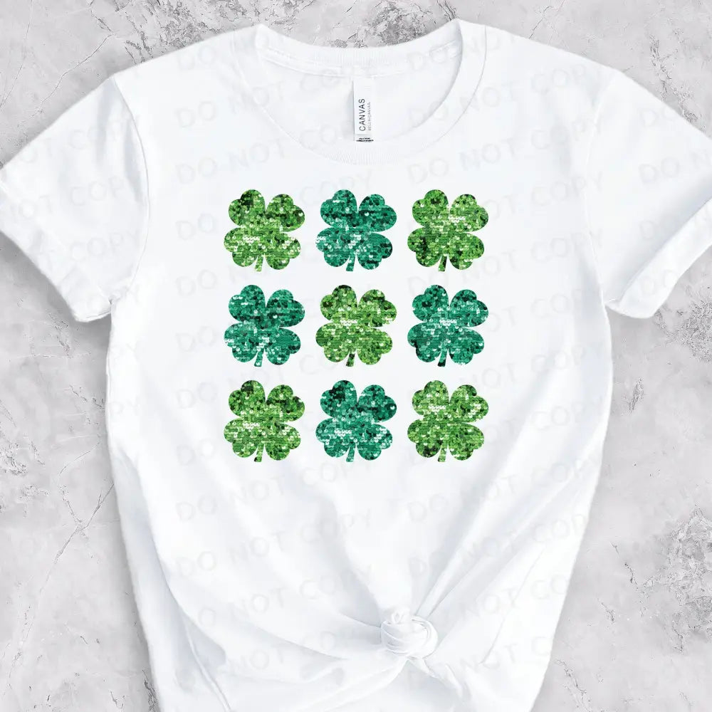 Four Leaf Clover Sparkle Sequins St Patrick’s Day Dtf Transfers Clear Film Print Ready To Press