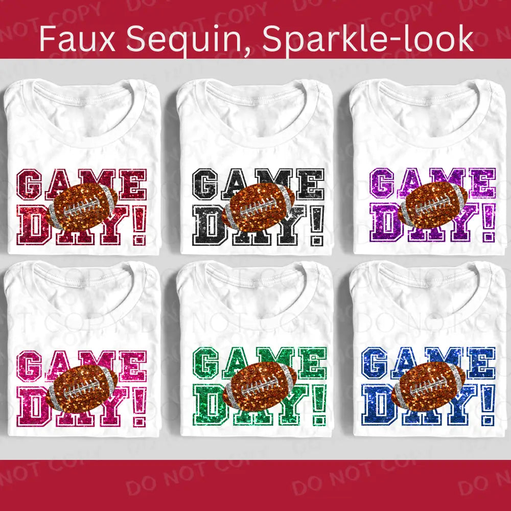 Game Day Football Faux Sequins Glitter Look Dtf Transfer