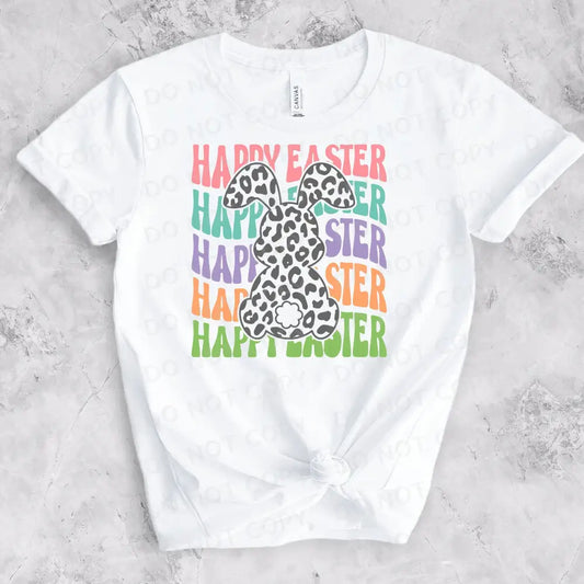 Happy Easter Animal Print Bunny Dtf Transfers Clear Film Full Color Ready To Press Heat Transfer