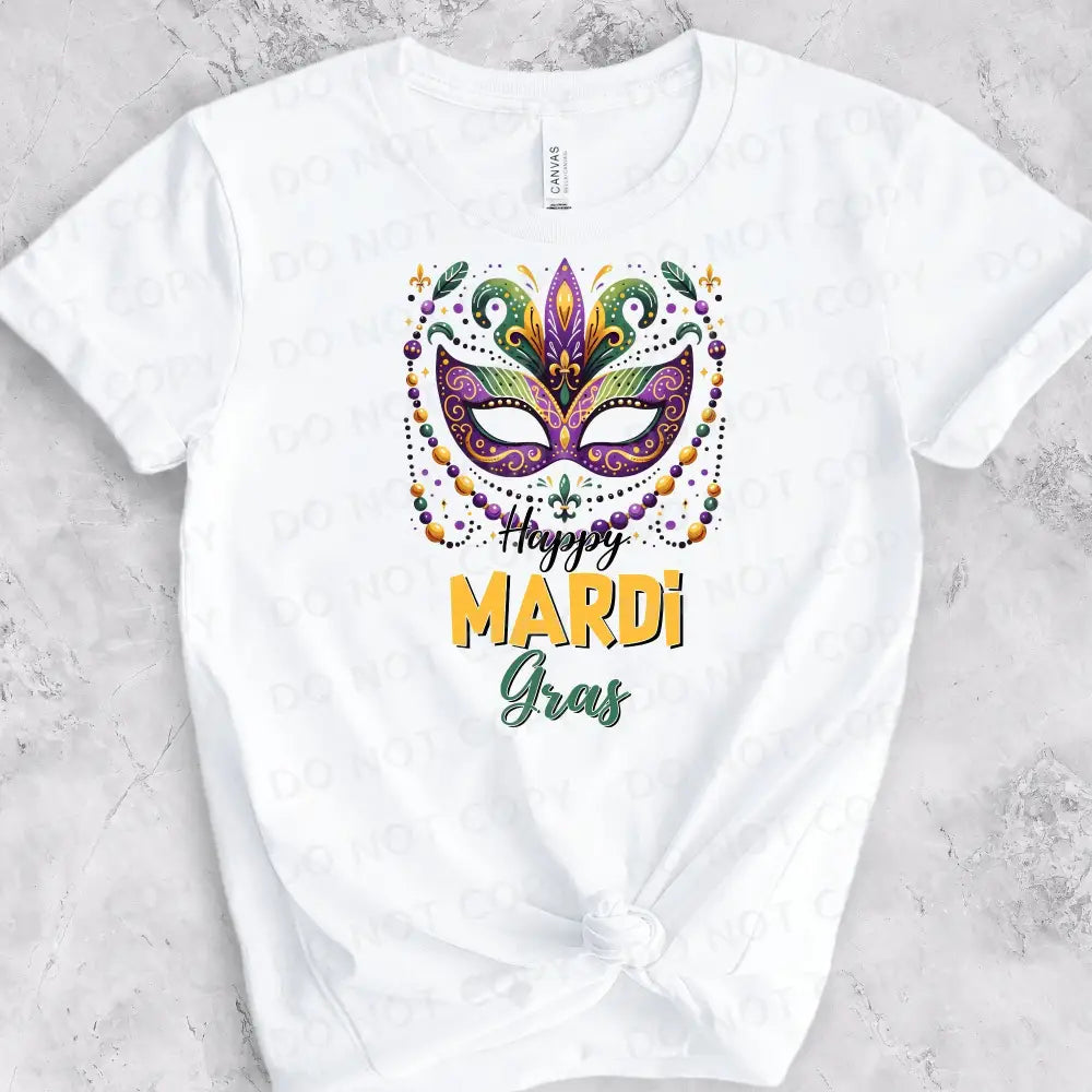 Happy Mardi Gras Mask Dtf Transfers Ready To Press Heat Transfer Direct Film Print Purple Gold Green