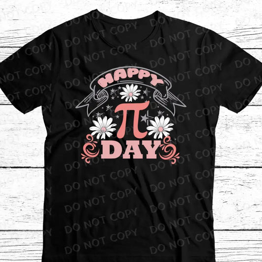 Happy Pi Day Design Flowers Pink Dtf Transfers Clear Film Print Ready To Press Heat Transfer Hot