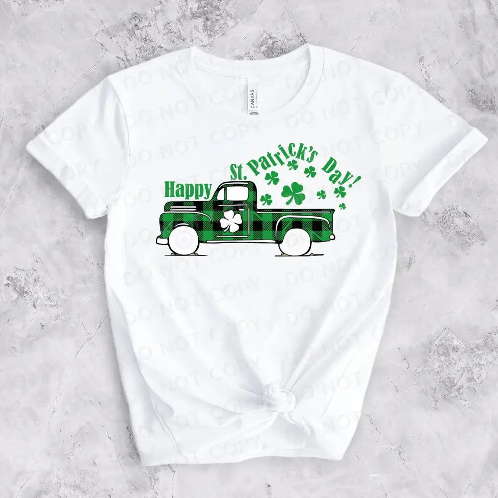 Happy St Patrick’s Day Truck Shamrock Farmhouse Dtf Transfers Clear Film Ready To Press Heat