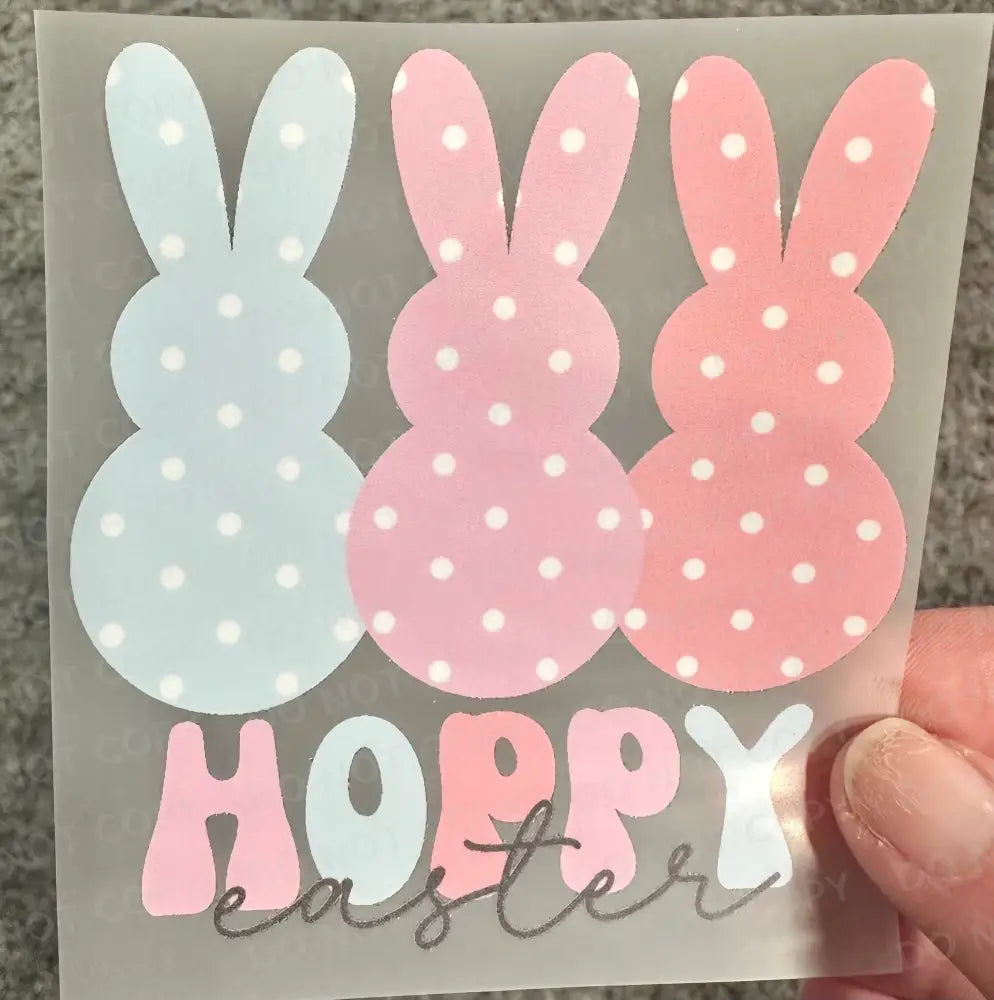 Hoppy Easter Bunny Pastel Polka Dots Dtf Transfers Clear Film Full Color Ready To Press Heat