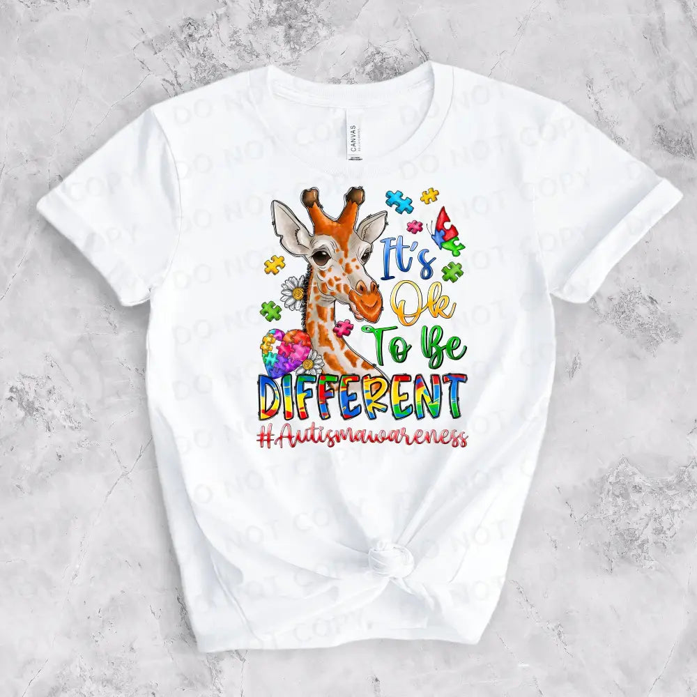 It’s Ok To Be Different Giraffe Autism Awareness Dtf Transfers Clear Film Print Ready Press Heat