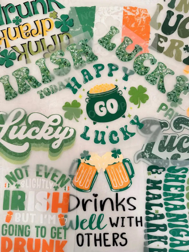 Lucky Retro St Patrick’s Day Dtf Transfers Clear Film Full Color Ready To Press Heat Transfer