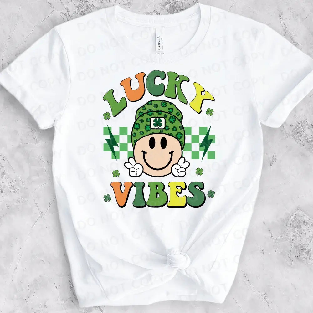 Lucky Vibes St Patrick’s Day Peace Smiley Dtf Transfers Clear Film Full Color Ready To Press Heat