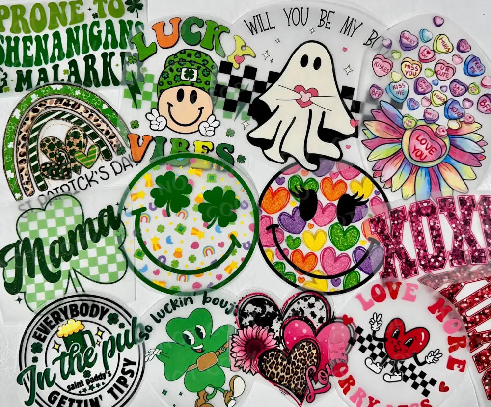 Lucky Vibes St Patrick’s Day Peace Smiley Dtf Transfers Clear Film Full Color Ready To Press Heat