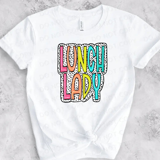 Lunch Lady Bright Doodle Dalmatian Dot Dtf Transfers Ready To Press Heat Transfer Direct Film Print