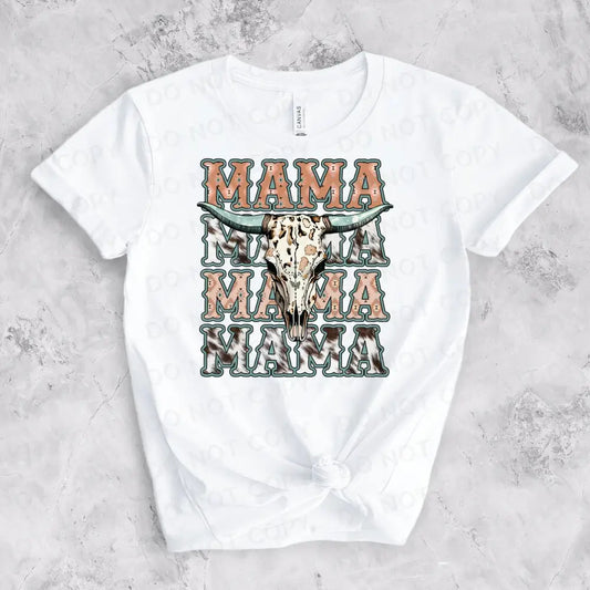 Mama Boho Cow Steer Antlers Ready To Press Clear Film Heat Transfer Direct Print Shirt Design