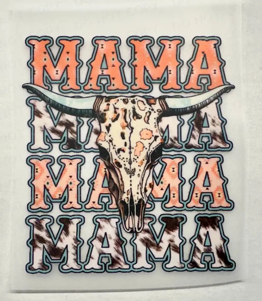Mama Boho Cow Steer Antlers Ready To Press Clear Film Heat Transfer Direct Print Shirt Design