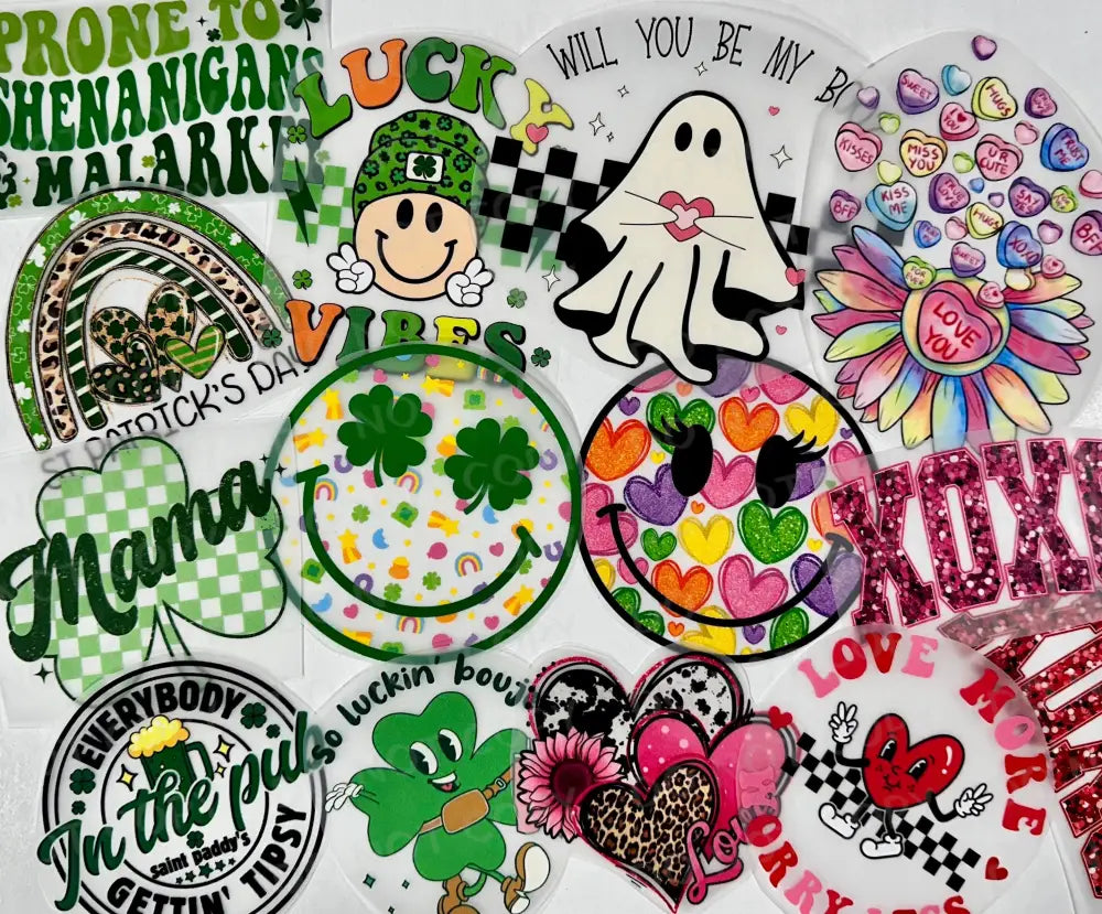 Mama Green Shamrock Checked Clover Dtf Transfers Ready To Press Heat Transfer Clear Film Print St