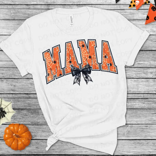 Mama Halloween Orange Letters Black Bow Dtf Transfer