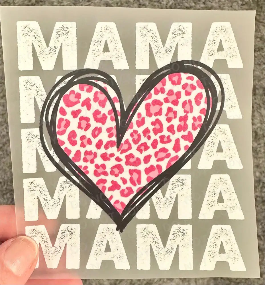 Mama Heart Pink Cheetah Dtf Transfers Clear Film Transfer Ready To Press Heat Direct Print Shirt