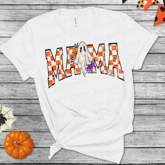 Mama Orange Check Lettering Ghost Dtf Transfer