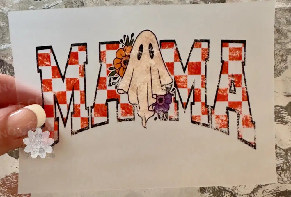 Mama Orange Check Lettering Ghost Dtf Transfer