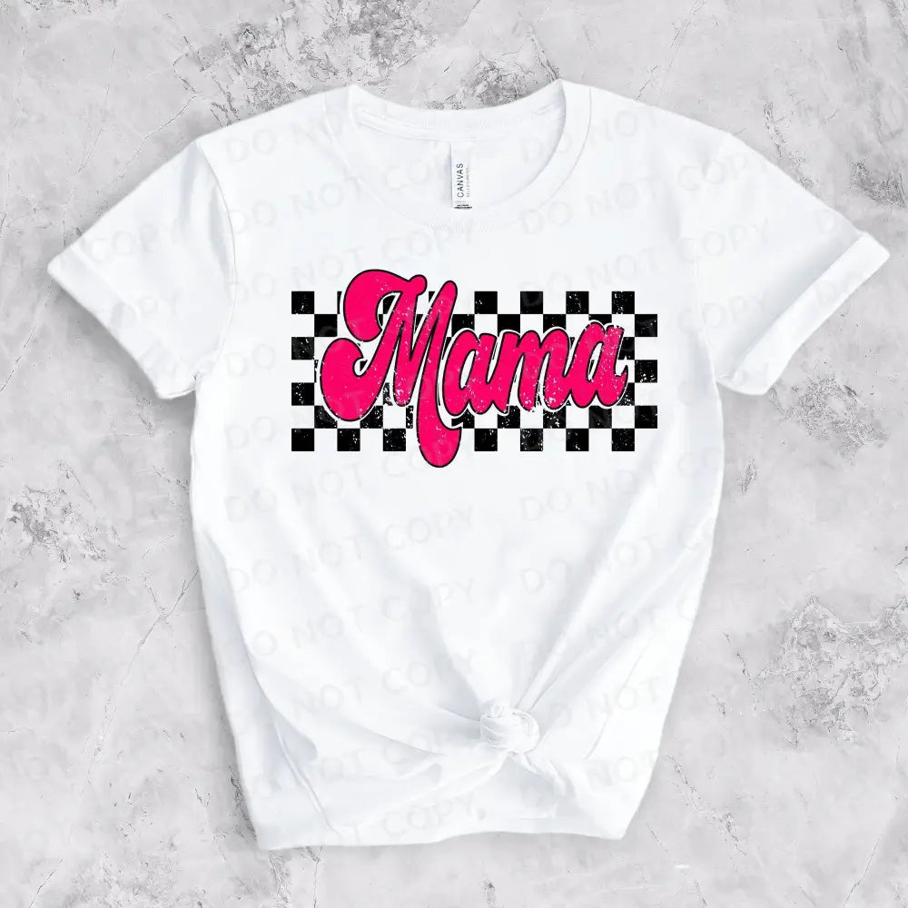 Mama Retro Checked Black And Pink Distressed Dtf Transfers Ready To Press Heat Transfer Direct Film