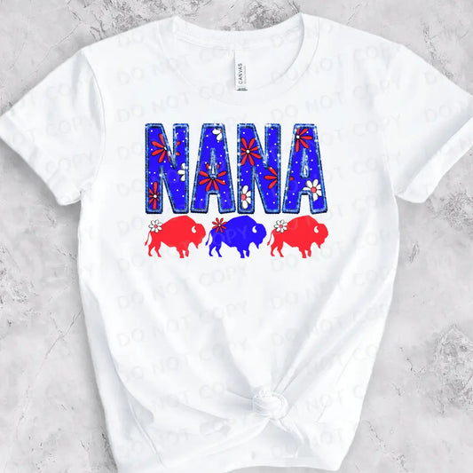 Nana Buffalo Flower Blue And Red Shirt Design Dtf Transfers Ready To Press Heat Transfer Direct
