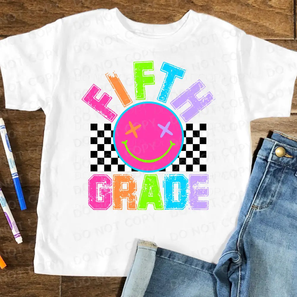 Neon Smiley Pre-K Kindergarten 1St 2Nd 3Rd 4Th Grade Back To School Dtf Transfer