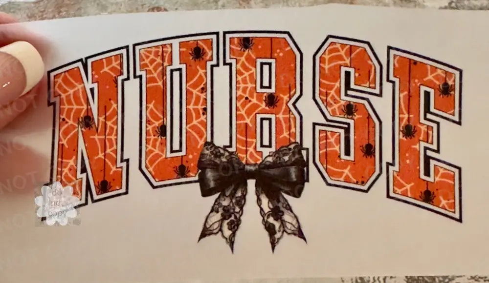 Nurse Halloween Orange Letters Black Bow Dtf Transfer