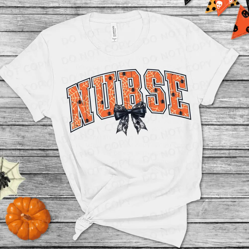 Nurse Halloween Orange Letters Black Bow Dtf Transfer