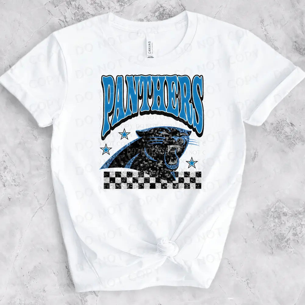 Panthers Bling Faux Sequins Dtf Transfer