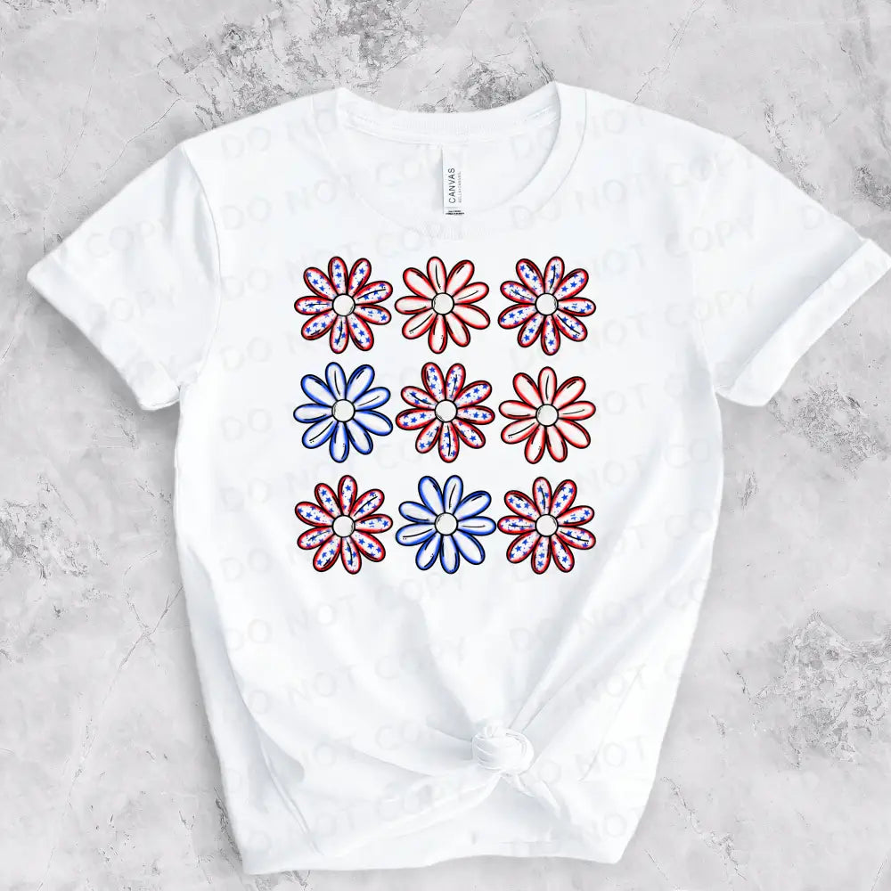 Patriotic Flower Grid Dtf Transfers Ready To Press Heat Transfer Direct Film Print