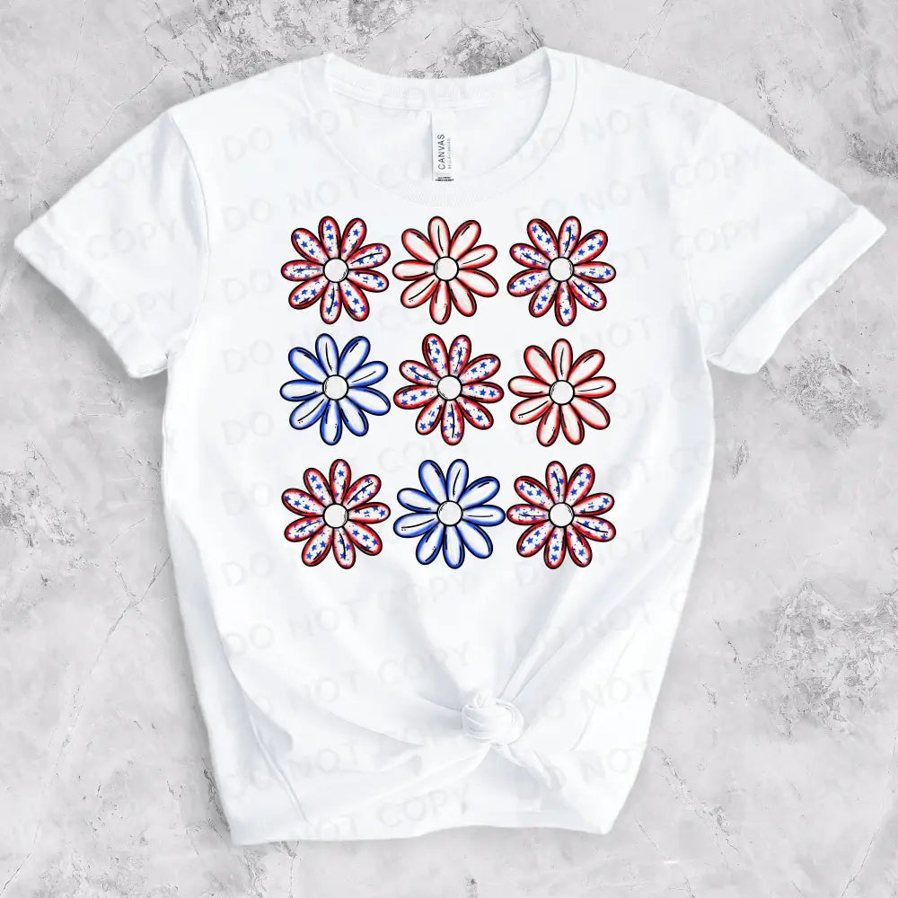 Patriotic Flowers Red White Blue Dtf Transfers Clear Film Prints Ready To Press Heat Transfer