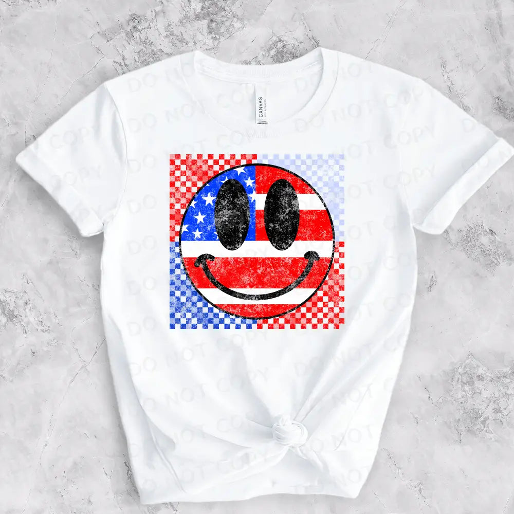 Patriotic Happy Face American Flag Dtf Transfers Ready To Press Heat Transfer Direct Film Print