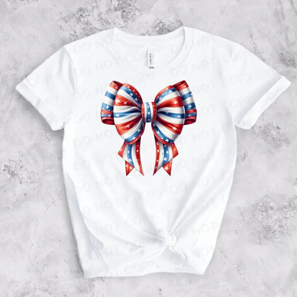 Patriotic Red White And Blue Bow Shirt Design Dtf Transfers Clear Film Prints Ready To Press Heat