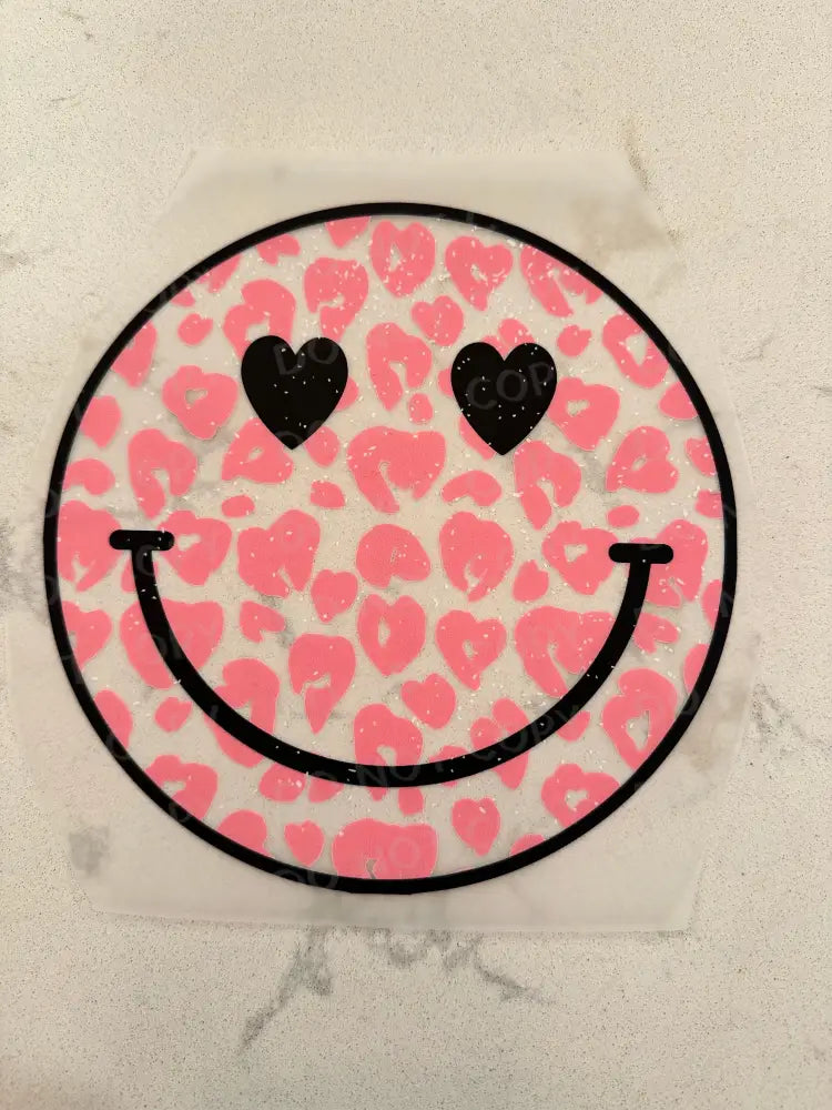 Pink Cheetah Smiley Valentine’s Day Dtf Transfers Ready To Press Heat Transfer Direct Film Print