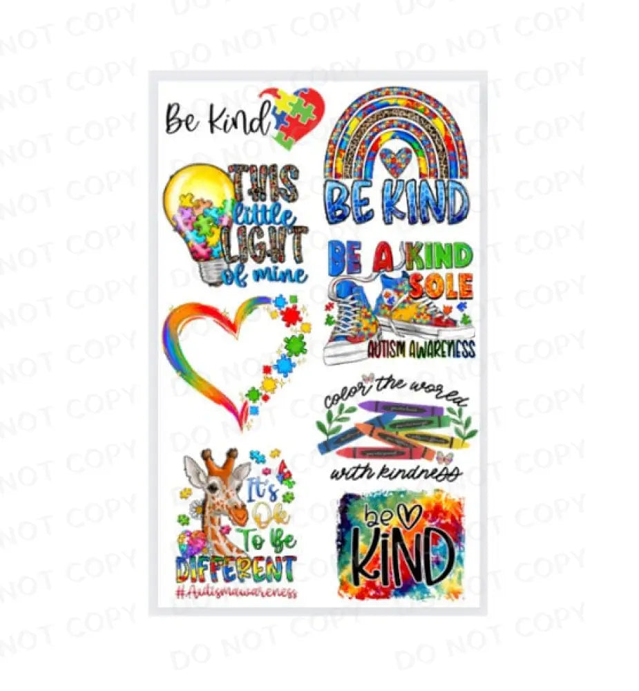 Pre-Made Autism Awareness Gang Sheet 22X60 With 8 Designs Adult Sizes Mama Dtf Clear Film Heat