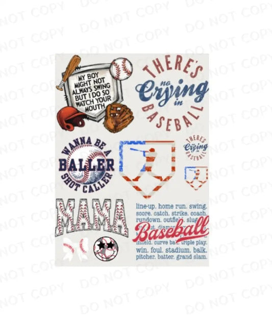 Pre-Made Baseball Gang Sheet 22X36 With 5 Adult 1 Youth 4 Pocket Size Designs Mama Dtf Clear Film