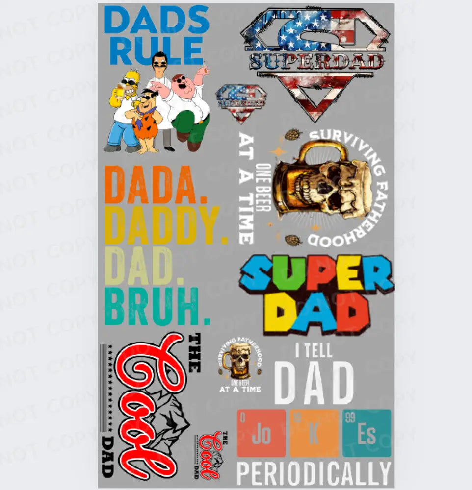 Pre-Made Father’s Day Gang Sheet 22X36 With 7 Adult And 3 Pocket Size Designs Super Dad Jokes Dtf