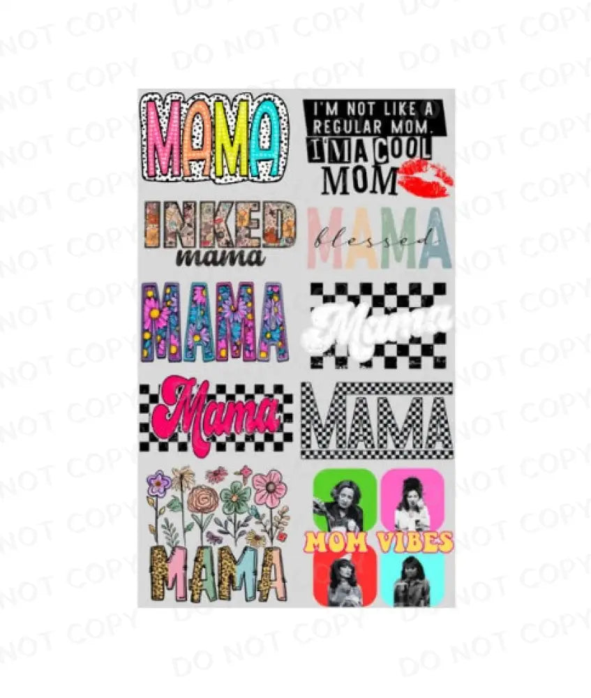 Pre-Made Mama Gang Sheet 22X36 With 10 Designs Adult Sizes Dtf Clear Film Heat Transfer Ready To